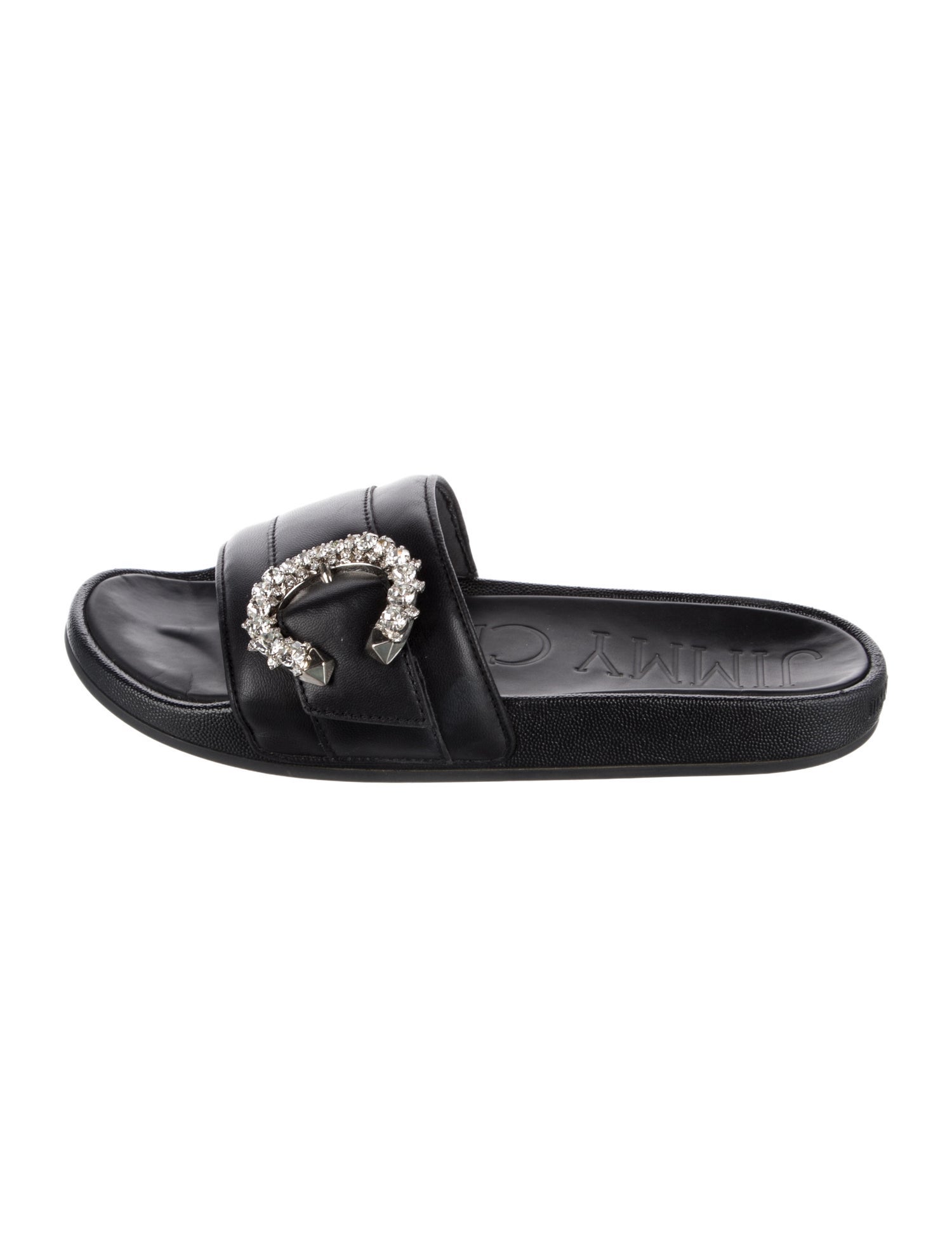 Jimmy Choo Leather Crystal Embellishments Slides