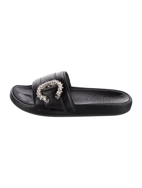 Jimmy Choo Leather Crystal Embellishments Slides