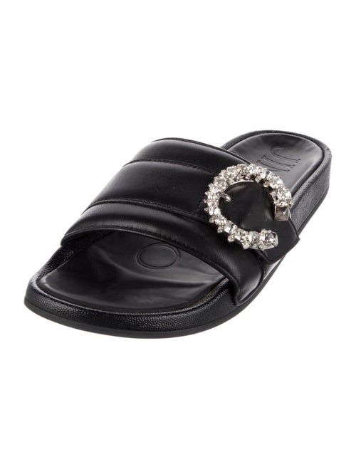 Jimmy Choo Leather Crystal Embellishments Slides