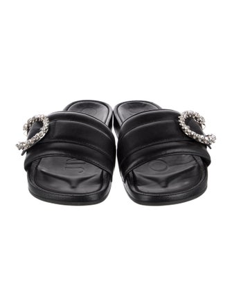 Jimmy Choo Leather Crystal Embellishments Slides