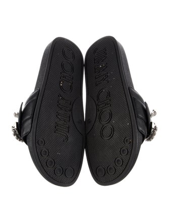 Jimmy Choo Leather Crystal Embellishments Slides
