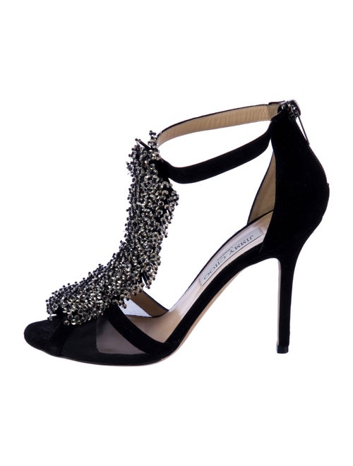 Jimmy Choo Suede Crystal Embellishments T-Strap Sandals
