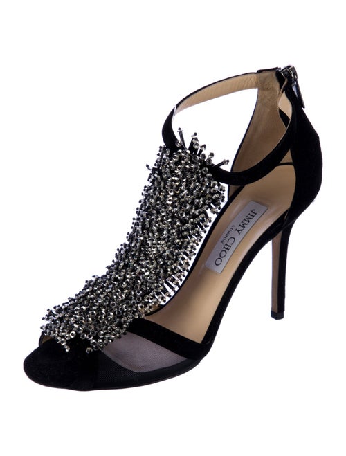 Jimmy Choo Suede Crystal Embellishments T-Strap Sandals