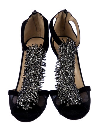 Jimmy Choo Suede Crystal Embellishments T-Strap Sandals