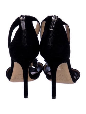 Jimmy Choo Suede Crystal Embellishments T-Strap Sandals