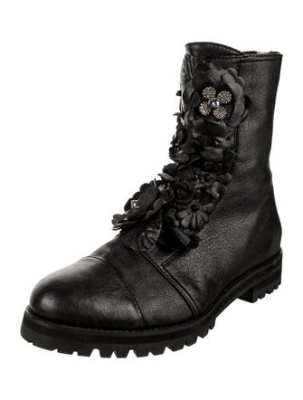 Jimmy Choo Leather Crystal Embellishments Combat Boots