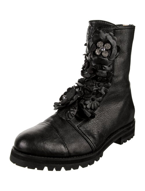 Jimmy Choo Leather Crystal Embellishments Combat Boots