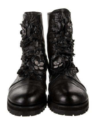 Jimmy Choo Leather Crystal Embellishments Combat Boots