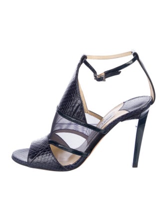 Jimmy Choo Snakeskin Mesh Accents T-Strap Sandals