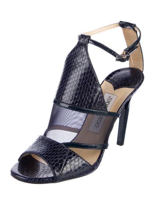 Jimmy Choo Snakeskin Mesh Accents T-Strap Sandals
