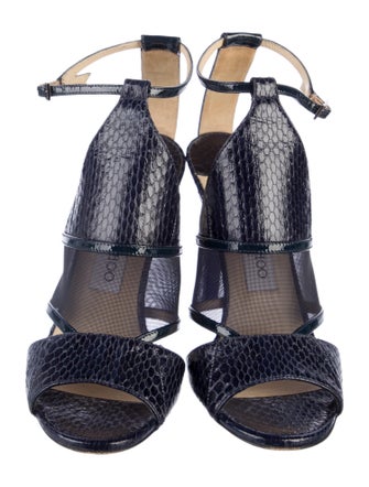 Jimmy Choo Snakeskin Mesh Accents T-Strap Sandals