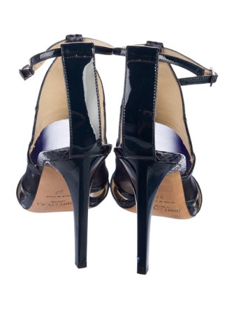 Jimmy Choo Snakeskin Mesh Accents T-Strap Sandals