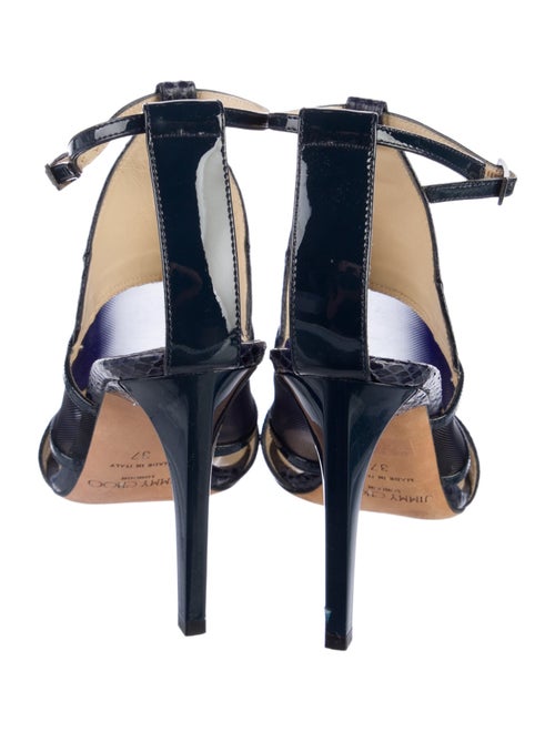Jimmy Choo Snakeskin Mesh Accents T-Strap Sandals