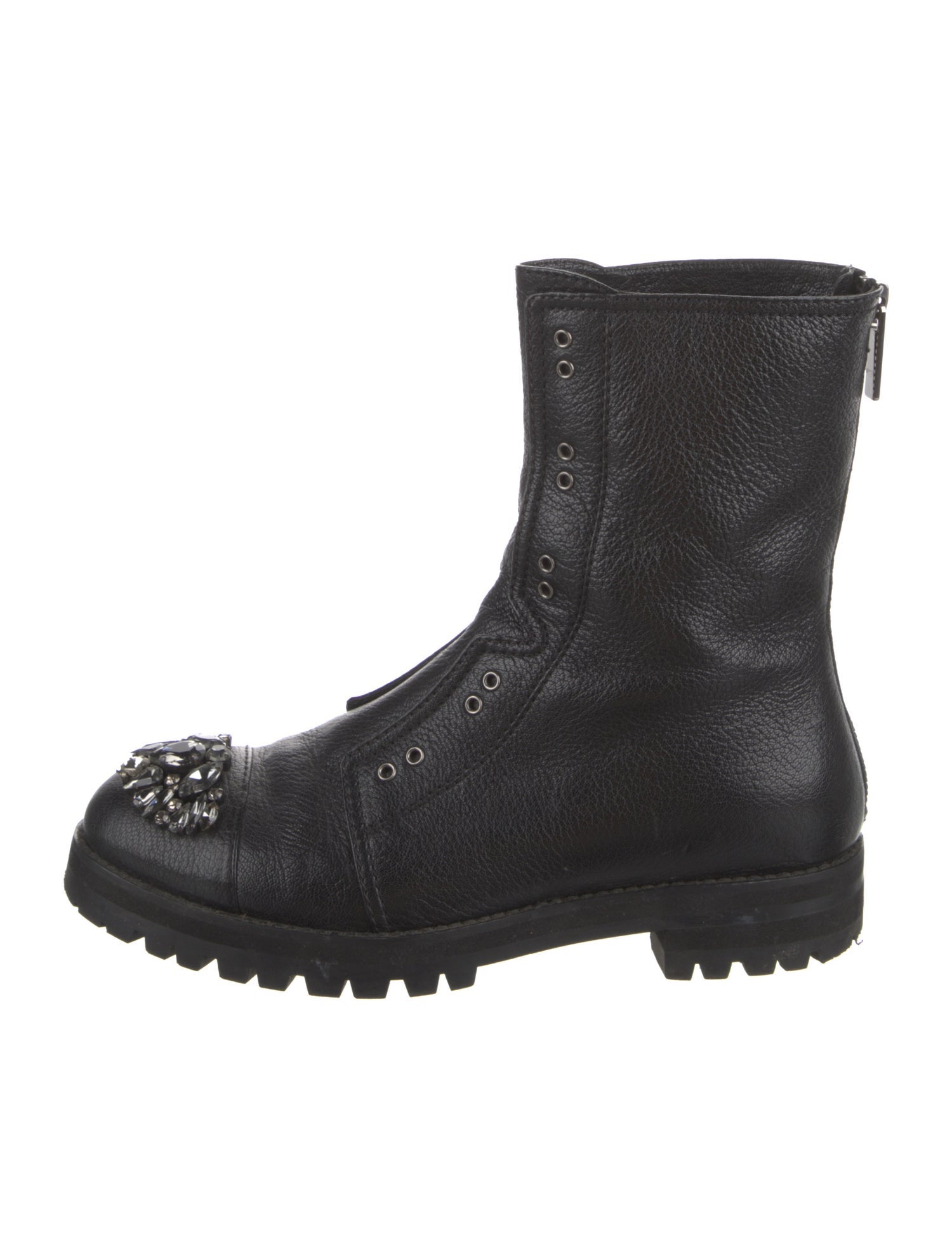 Jimmy Choo Leather Crystal Embellishments Combat Boots