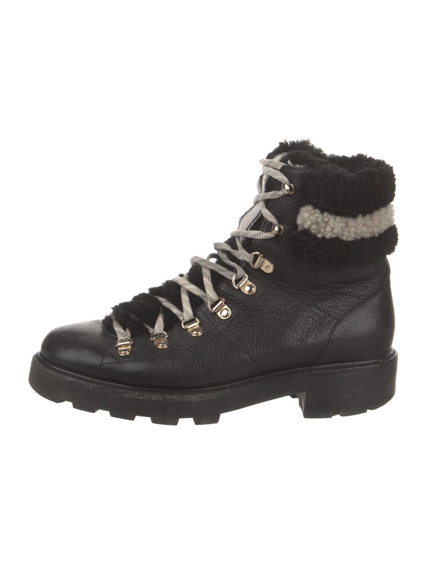 Jimmy Choo Leather Fur Trim Combat Boots