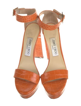 Jimmy Choo Embossed Leather Animal Print Sandals