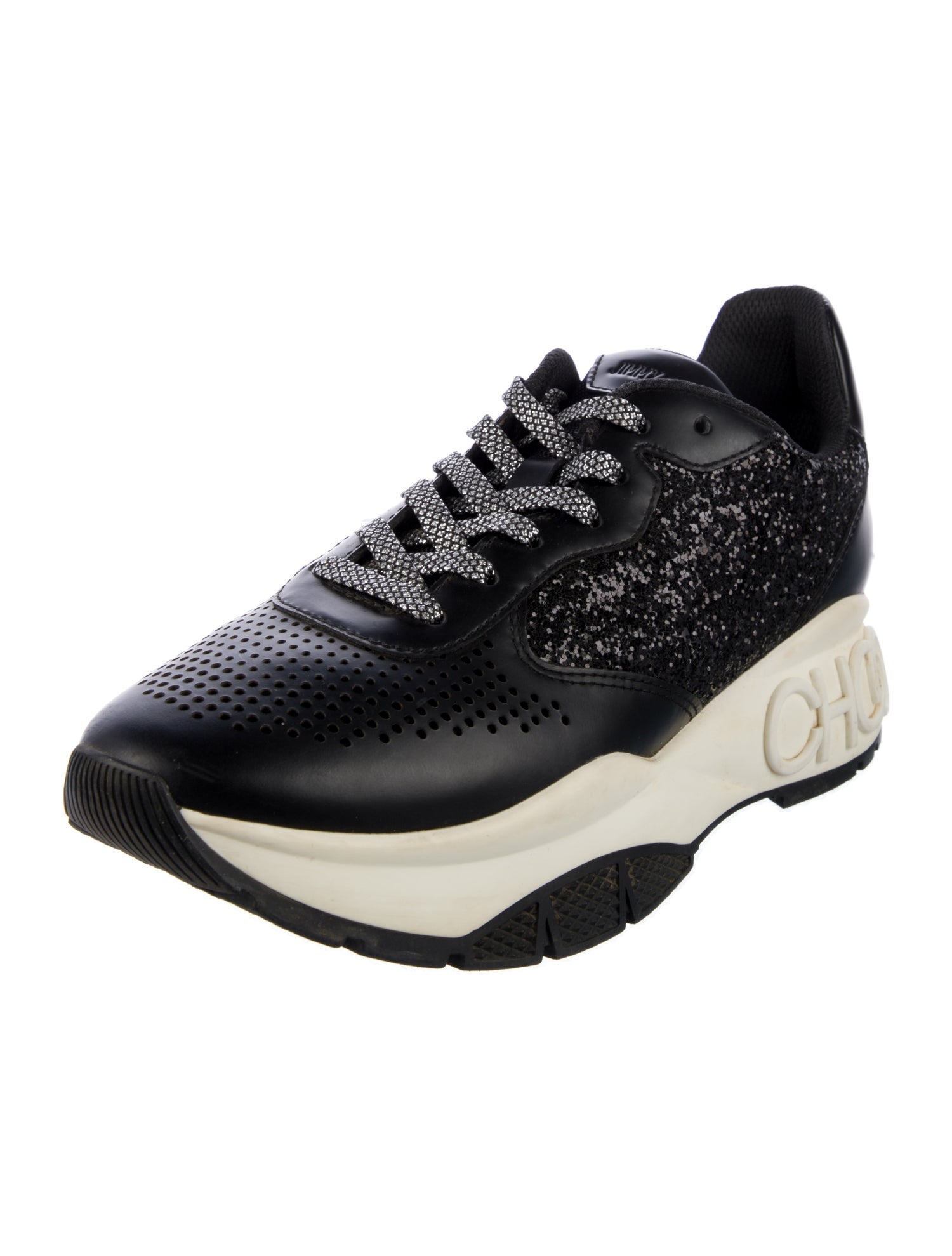 Jimmy Choo Leather Glitter Accents Sneakers