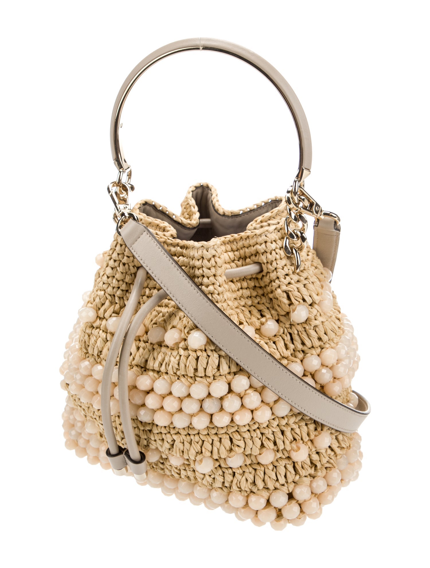 Jimmy Choo Raffia immy Choo Bon Bon Beaded Raffia and Leather Bucket Bag