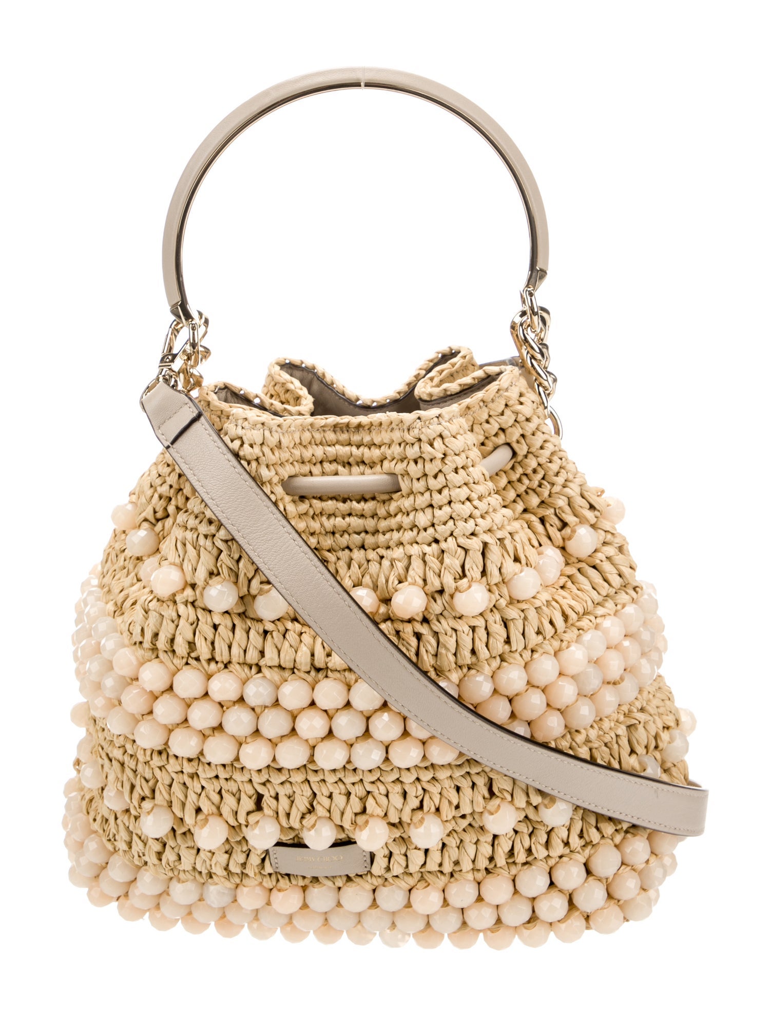 Jimmy Choo Raffia immy Choo Bon Bon Beaded Raffia and Leather Bucket Bag