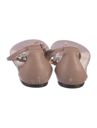 Jimmy Choo Leather Crystal Embellishments T-Strap Sandals