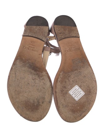 Jimmy Choo Leather Crystal Embellishments T-Strap Sandals