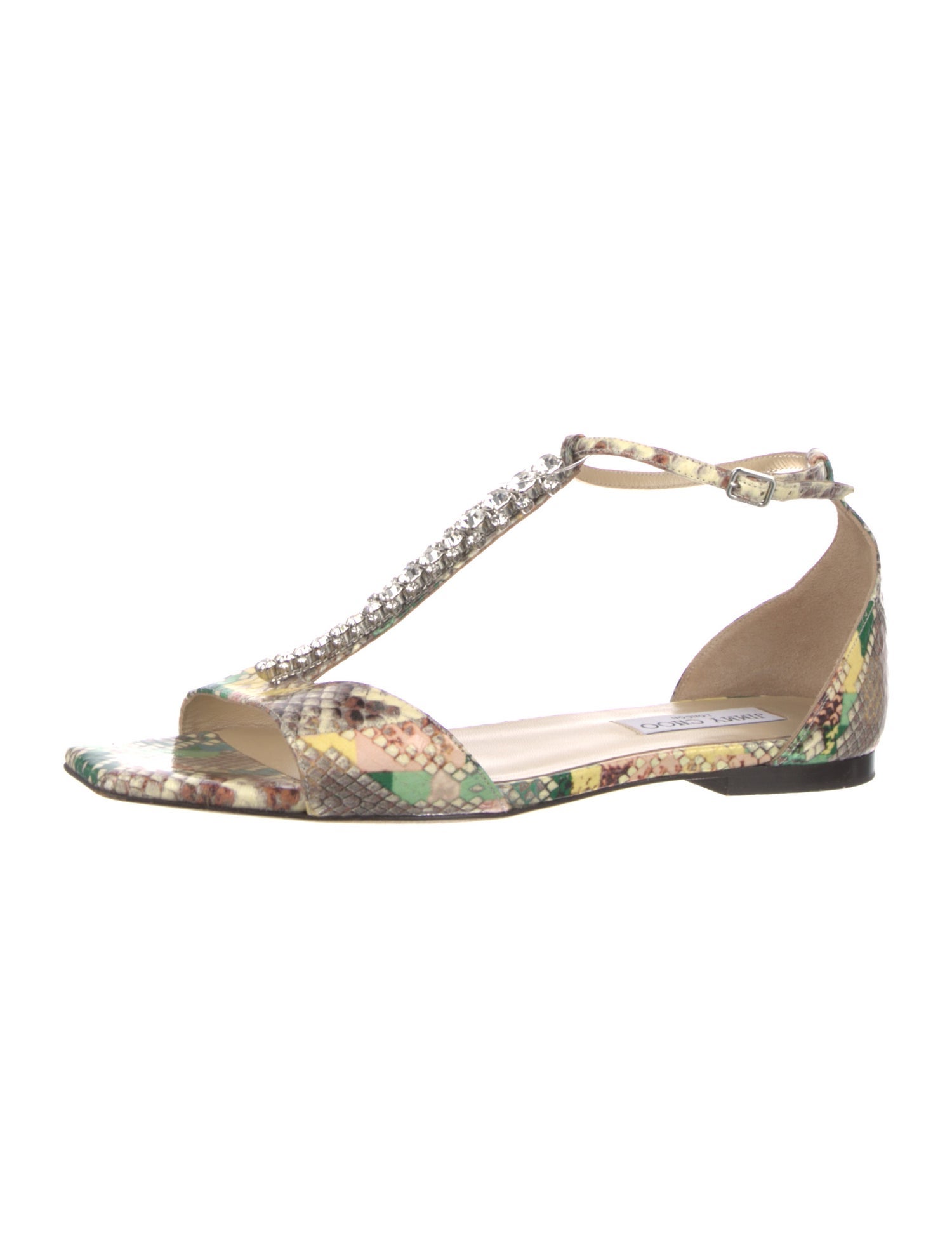 Jimmy Choo Embossed Leather Animal Print T-Strap Sandals