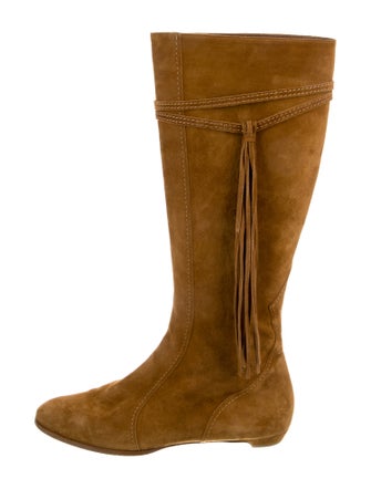 Jimmy Choo Suede Fringe Trim Accent Riding Boots