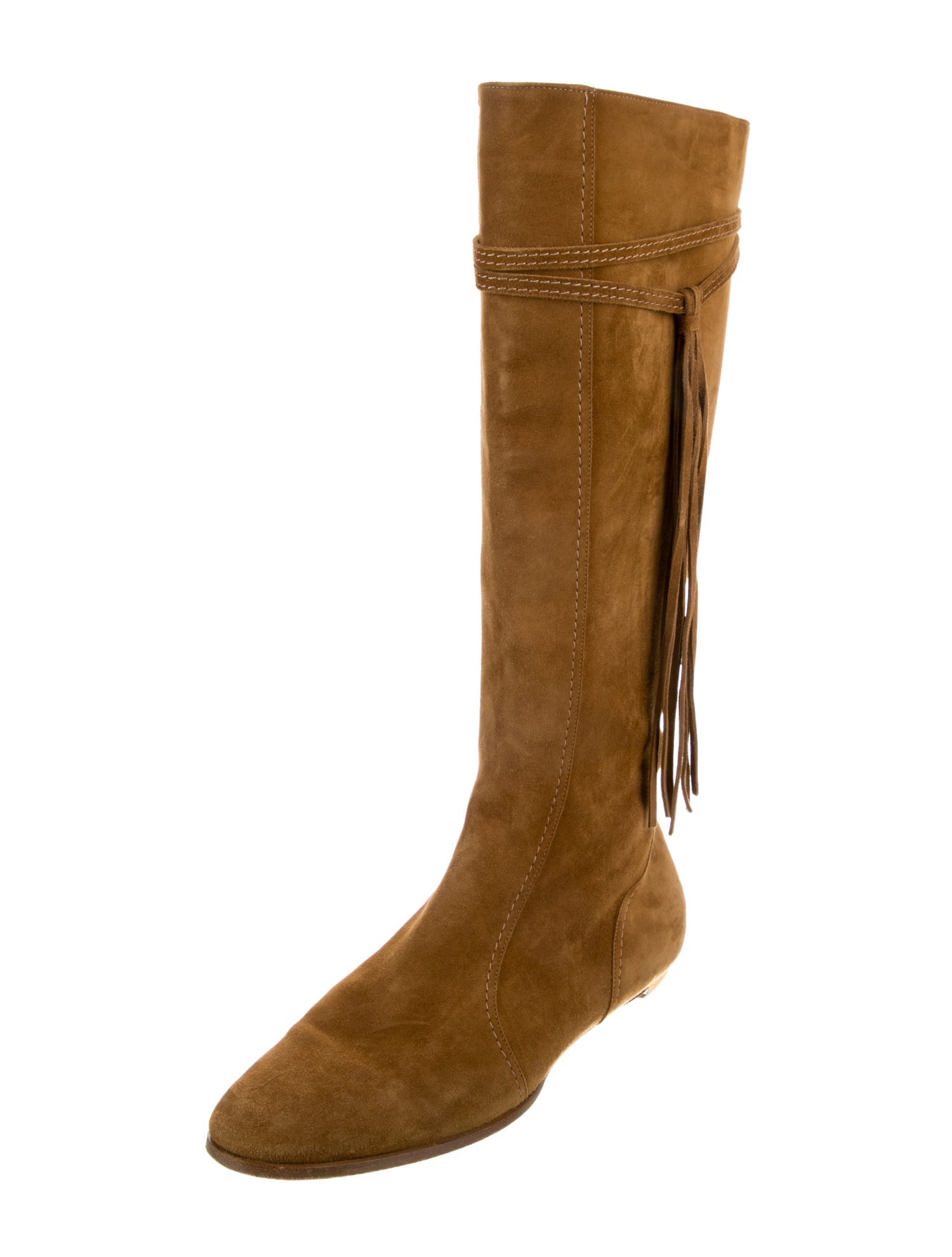 Jimmy Choo Suede Fringe Trim Accent Riding Boots