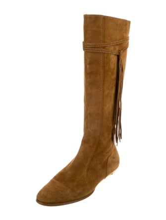 Jimmy Choo Suede Fringe Trim Accent Riding Boots