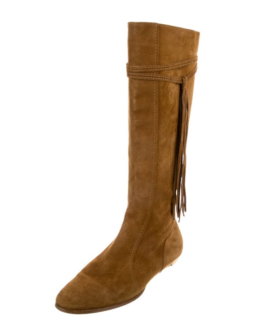 Jimmy Choo Suede Fringe Trim Accent Riding Boots