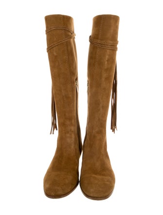 Jimmy Choo Suede Fringe Trim Accent Riding Boots