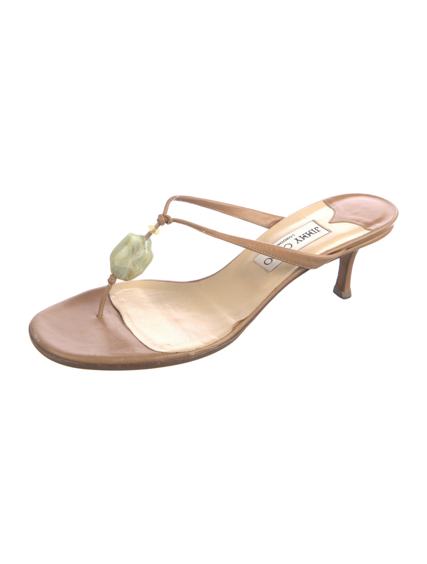 Jimmy Choo Leather Beaded Accents Flip Flops