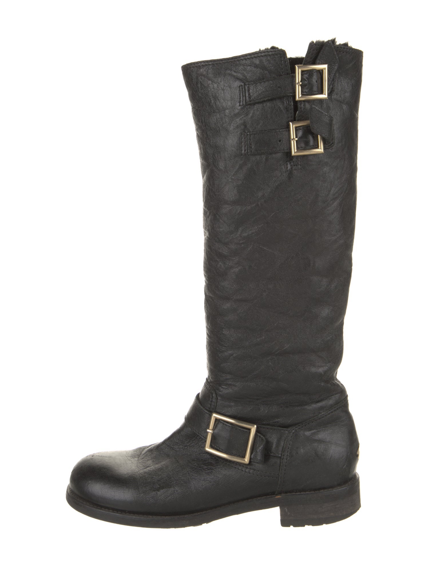 Jimmy Choo Leather Fur Trim Riding Boots