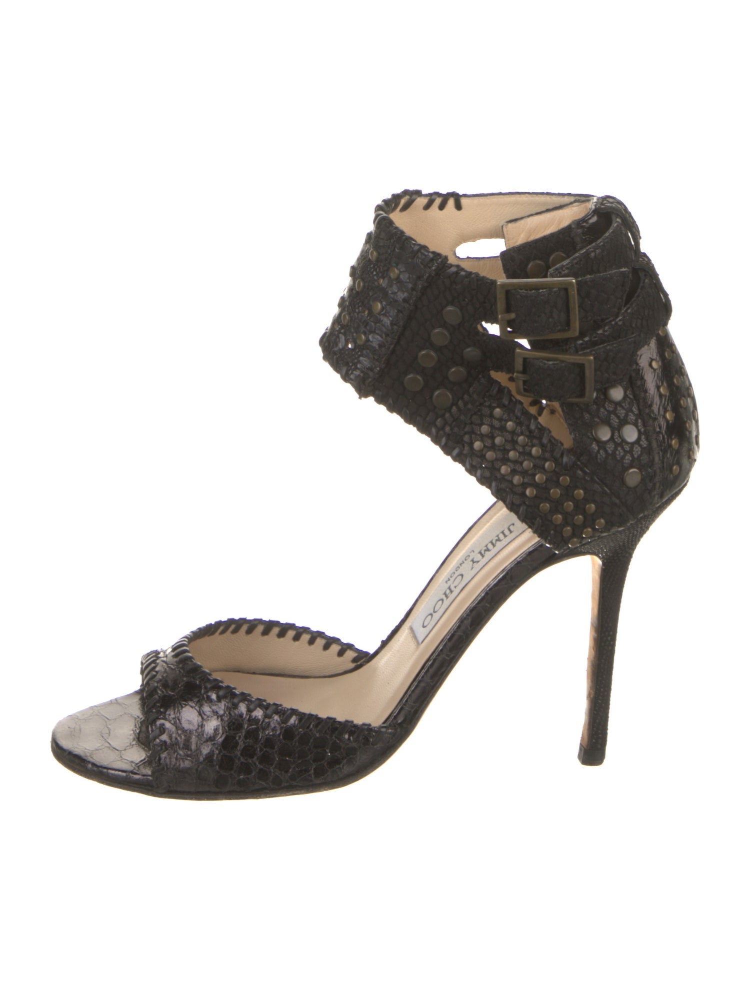 Jimmy Choo Embossed Leather Animal Print Sandals