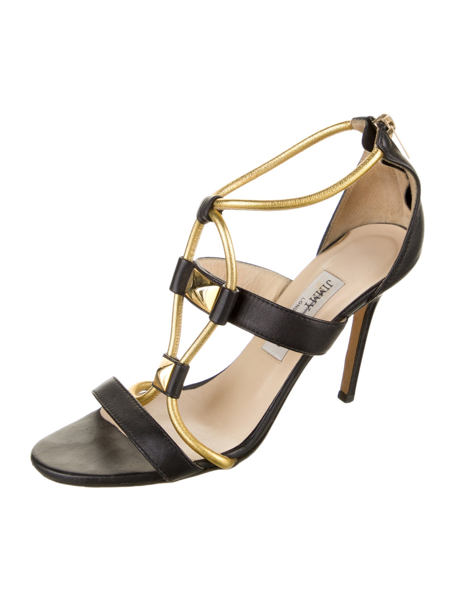 Jimmy Choo Leather Colorblock Pattern T-Strap Sandals