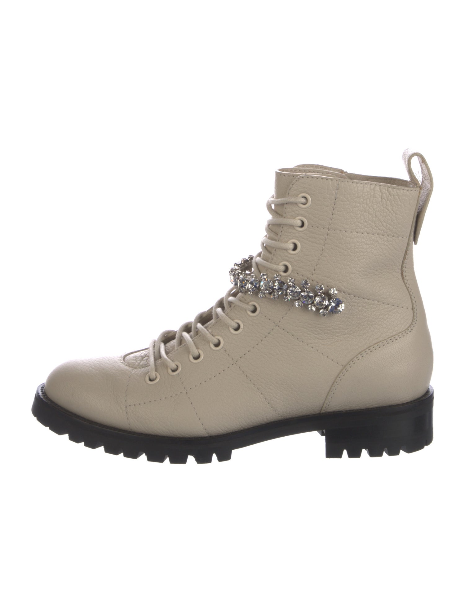 Jimmy Choo Leather Crystal Embellishments Combat Boots
