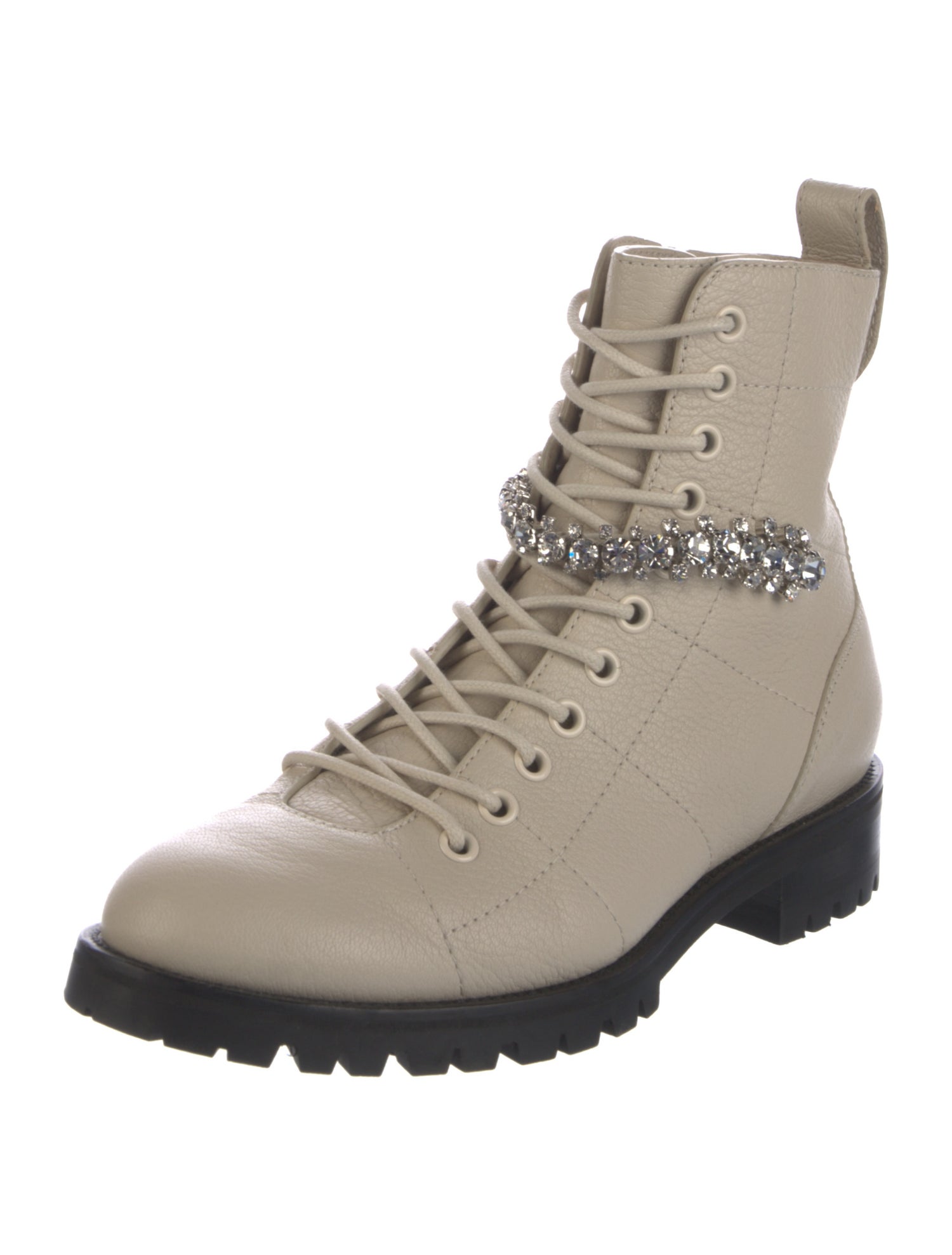 Jimmy Choo Leather Crystal Embellishments Combat Boots