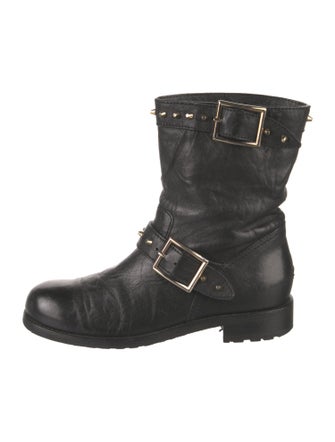 Jimmy Choo Leather Studded Accents Moto Boots