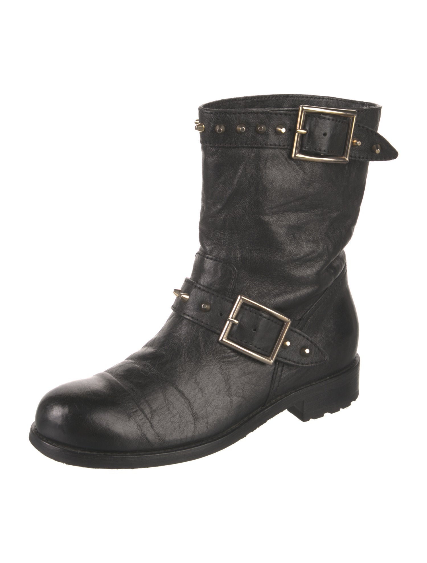 Jimmy Choo Leather Studded Accents Moto Boots