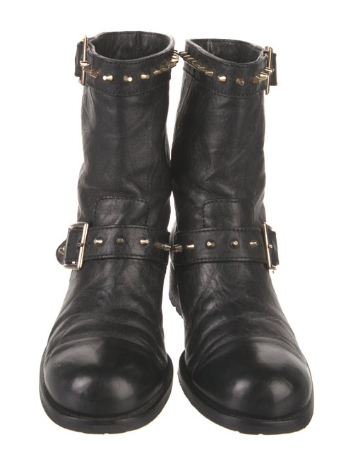 Jimmy Choo Leather Studded Accents Moto Boots