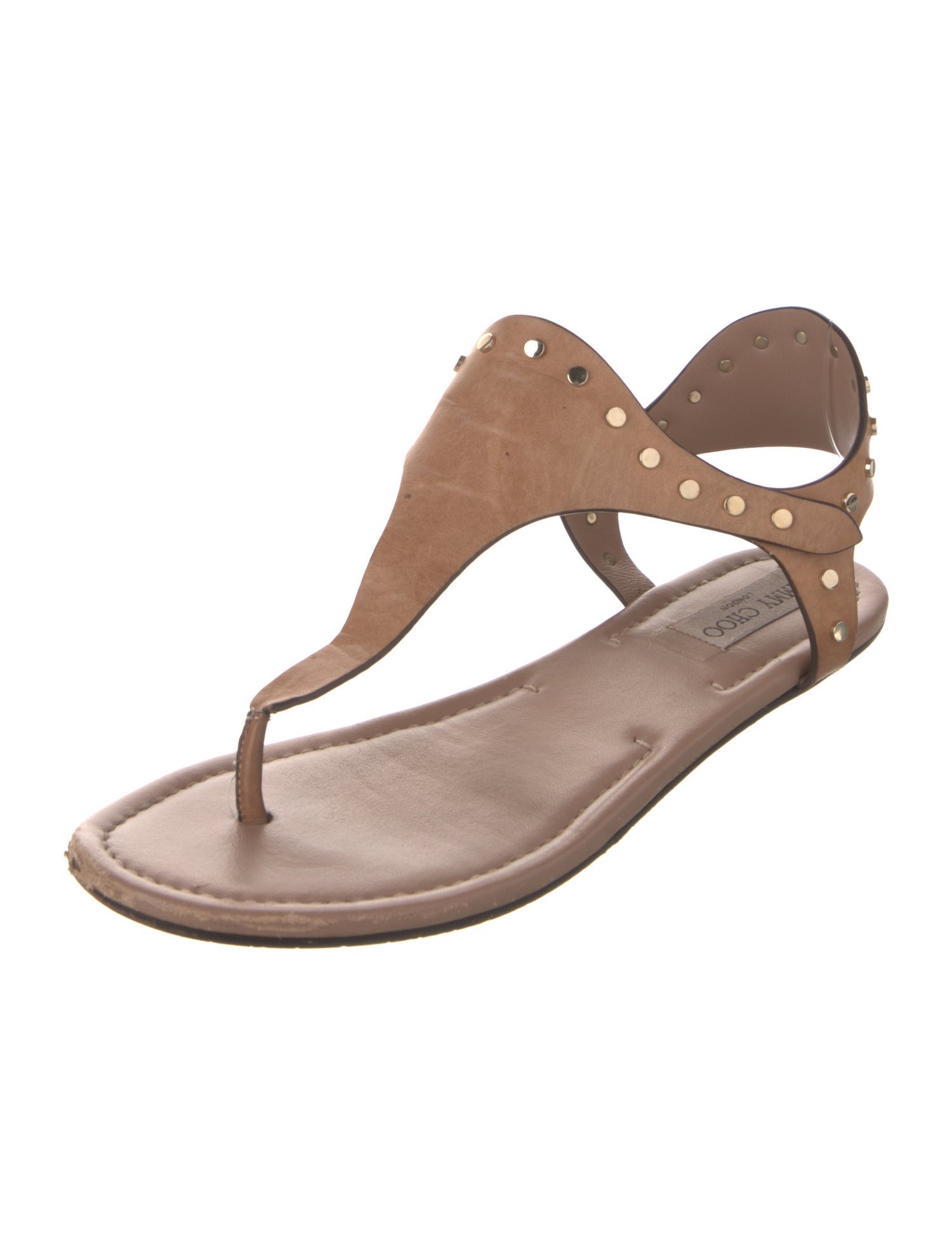 Jimmy Choo Leather Studded Accents T-Strap Sandals