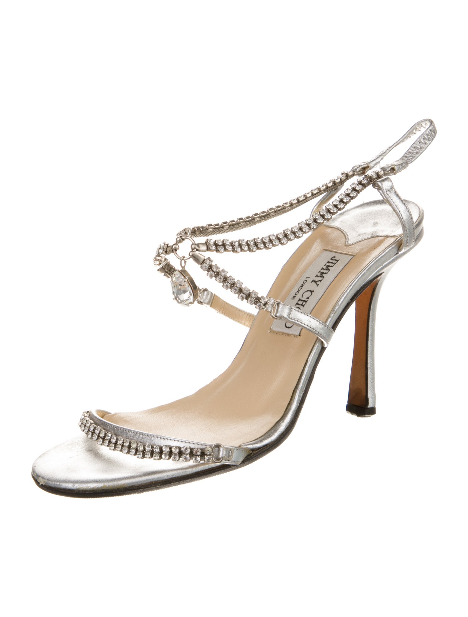 Jimmy Choo Leather Crystal Embellishments Sandals