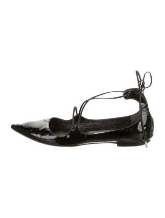 Jimmy Choo Patent Leather Leather Trim Embellishment Ballet Flats