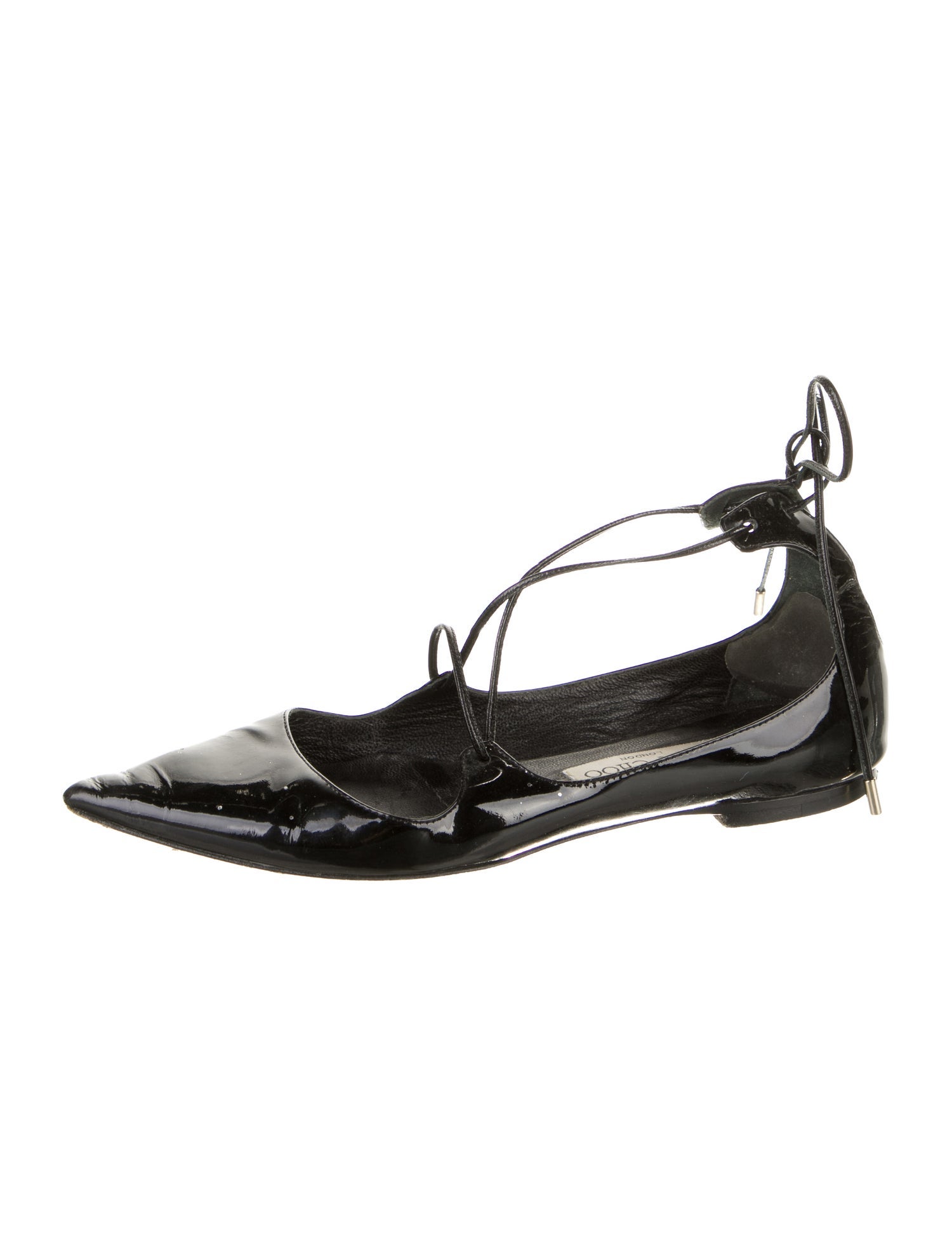 Jimmy Choo Patent Leather Leather Trim Embellishment Ballet Flats
