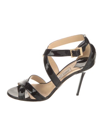 Jimmy Choo Patent Leather Leather Trim Embellishment Sandals