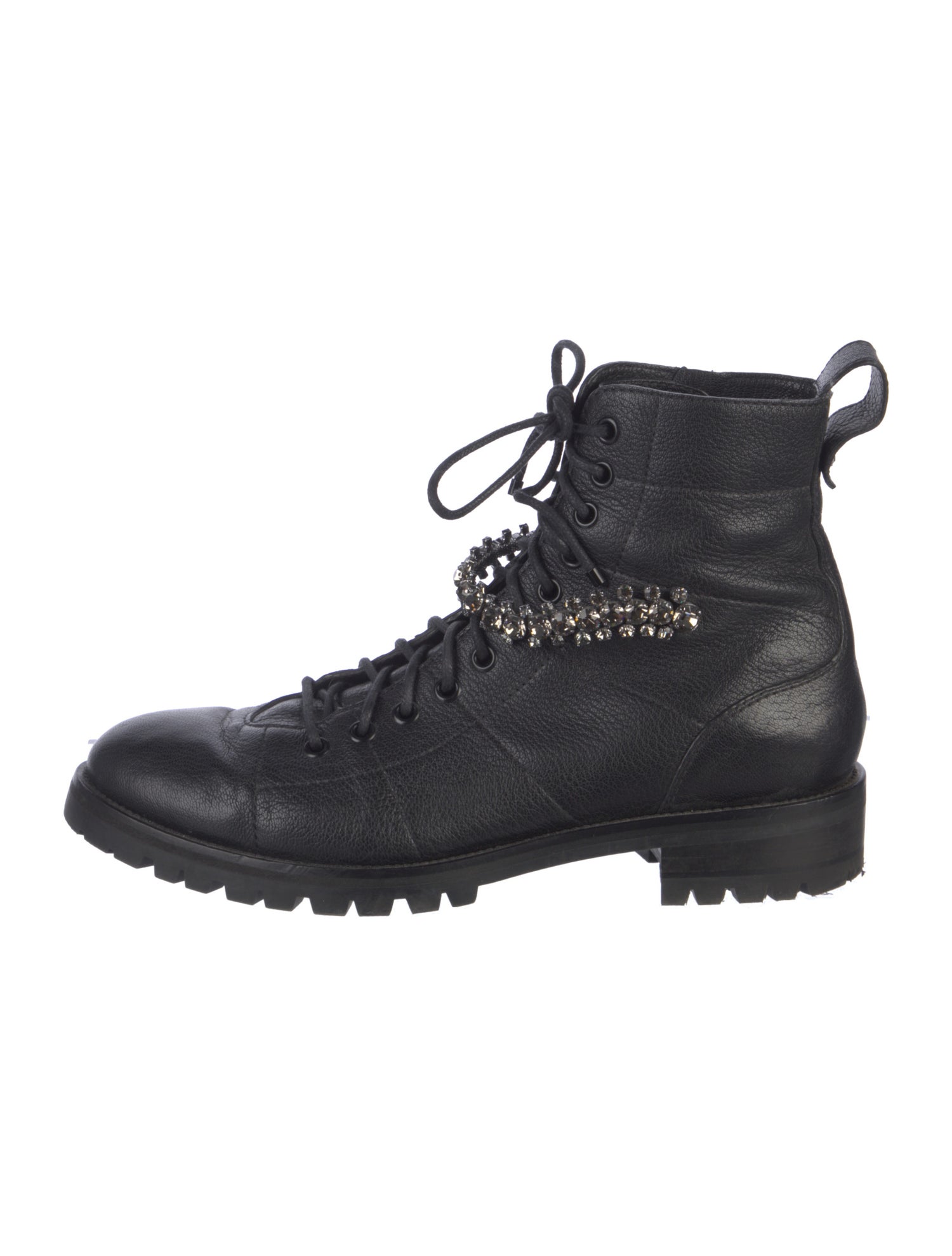Jimmy Choo Leather Crystal Embellishments Combat Boots