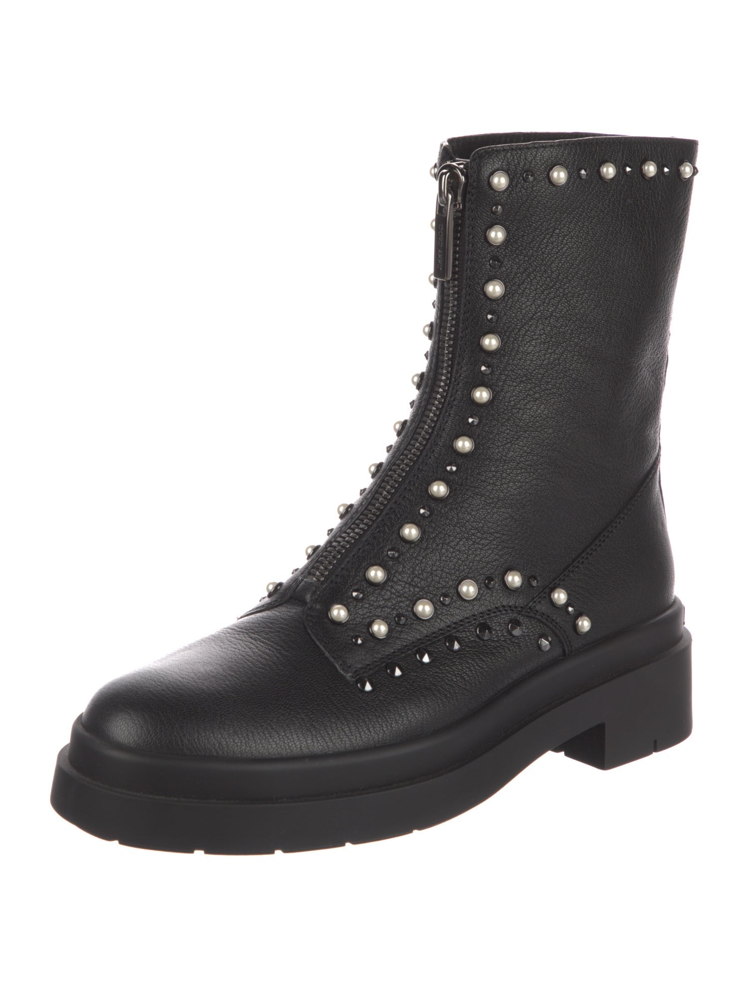 Jimmy Choo Leather Studded Accents Combat Boots