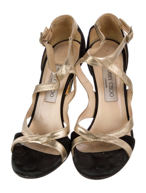 Jimmy Choo Leather Colorblock Pattern T-Strap Sandals