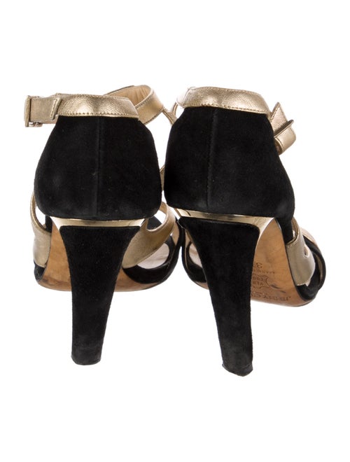 Jimmy Choo Leather Colorblock Pattern T-Strap Sandals