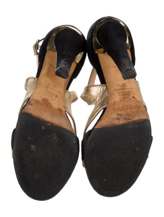 Jimmy Choo Leather Colorblock Pattern T-Strap Sandals